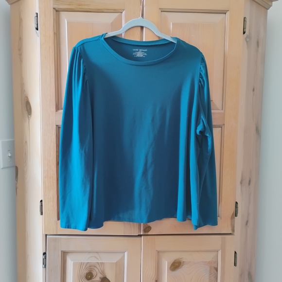 Lane Bryant Tops - Lane Bryant Teal Crew Neck Side Ruched Long Sleeve Top Sz 18/20